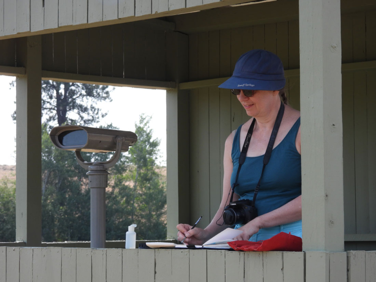 Julie Plein Air watercolor sketching at Fishtrap Recreation Area